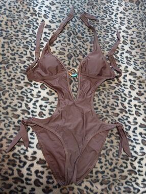 Body Glove Brown One-Piece Swimsuit with Decorative Ring Size XS